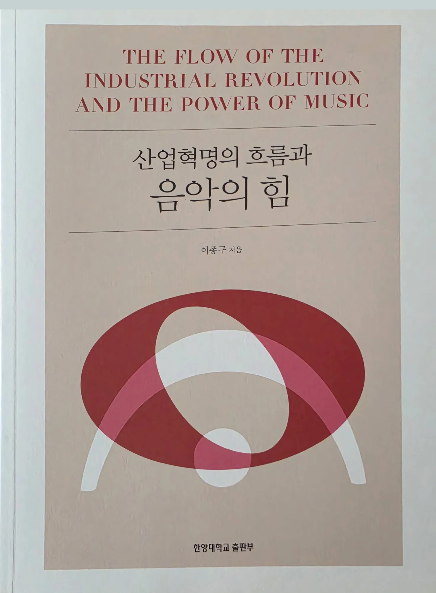 베이지 바탕에 붉은 추상 그래픽이 그려진 『산업혁명의 흐름과 음악의 힘』 책 표지, 한양대학교 출판부